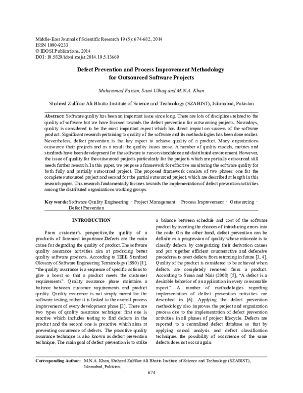 (PDF) Defect Prevention and Process Improvement Methodology for ...