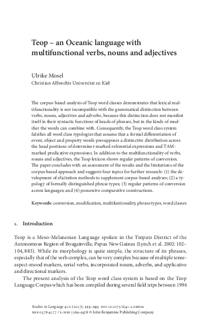 (PDF) Teop – an Oceanic language with multifunctional verbs, nouns and ...