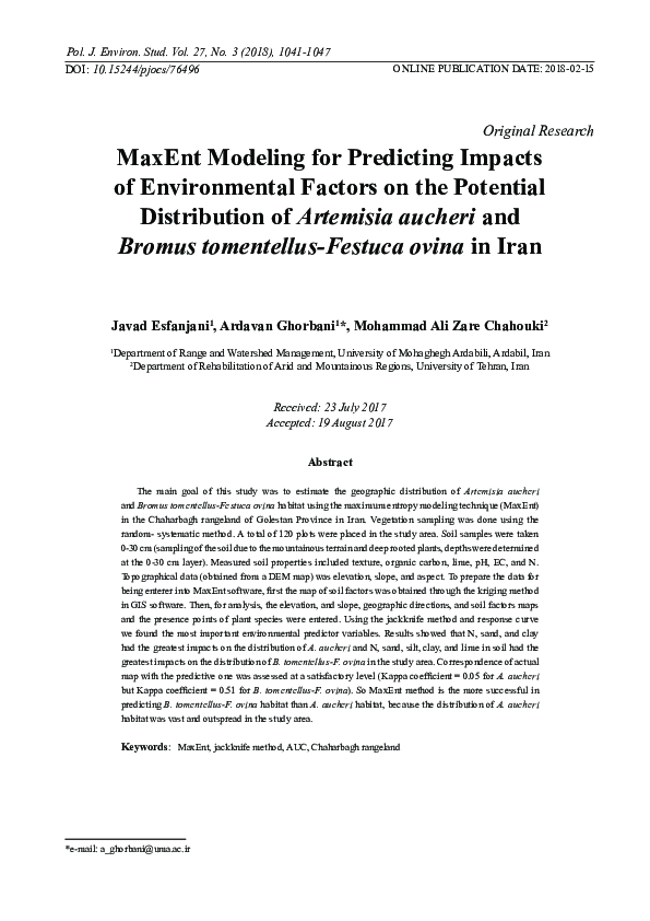 (PDF) MaxEnt Modeling for Predicting Impacts of Environmental Factors ...