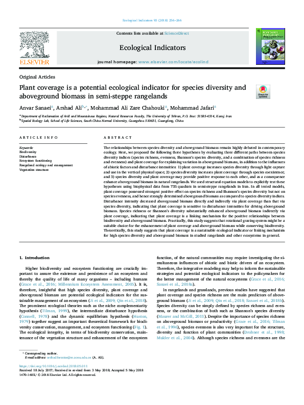(PDF) Plant coverage is a potential ecological indicator for species ...
