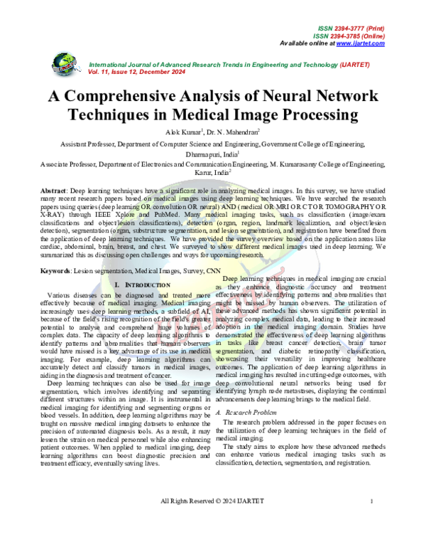 (PDF) A Comprehensive Analysis of Neural Network Techniques in Medical ...