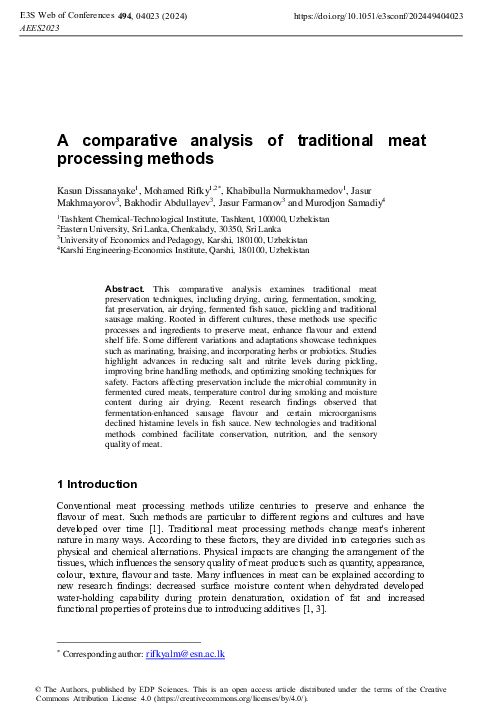 (PDF) A comparative analysis of traditional meat processing methods