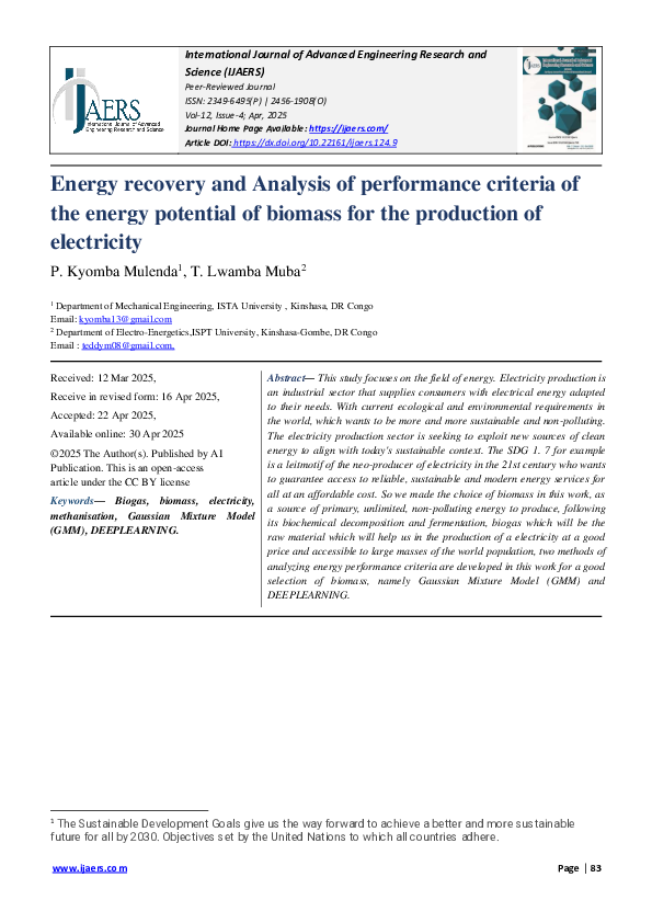 (PDF) Energy recovery and Analysis of performance criteria of the ...