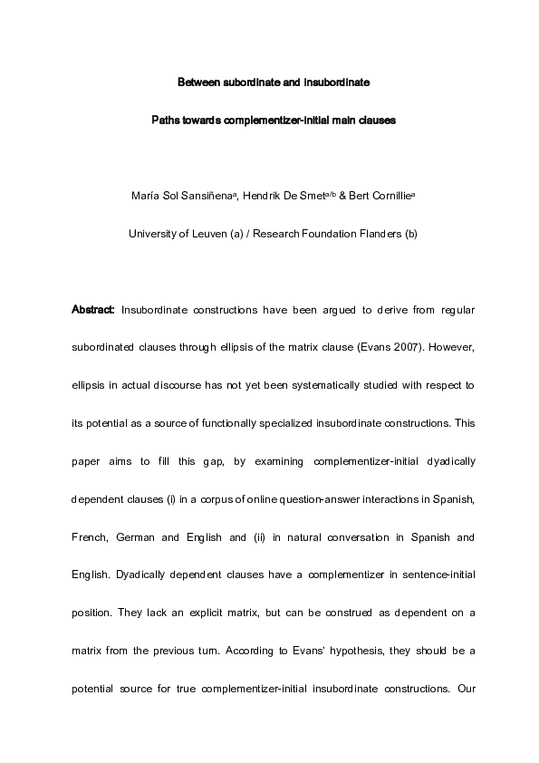 (PDF) Between subordinate and insubordinate. Paths toward ...