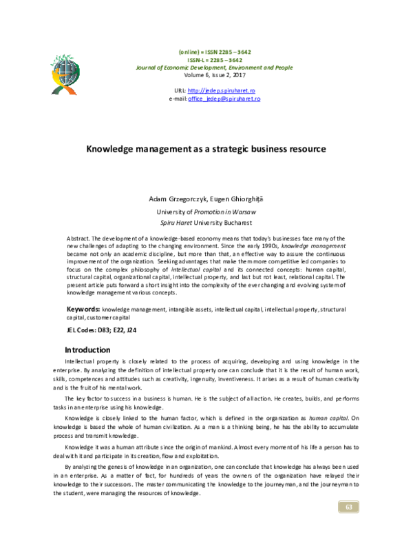 (PDF) Knowledge Management as a Strategic Business Resource