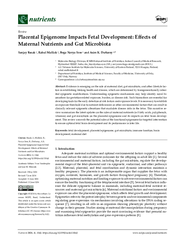 (PDF) Maternal gut microbiota can affect placental epigenome and fetal ...