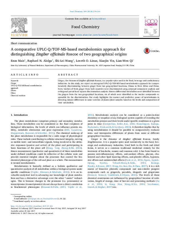(PDF) A comparative UPLC-Q/TOF-MS-based metabolomics approach for ...