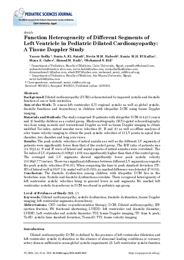 (PDF) Function Heterogeneity of Different Segments of Left Ventricle in ...