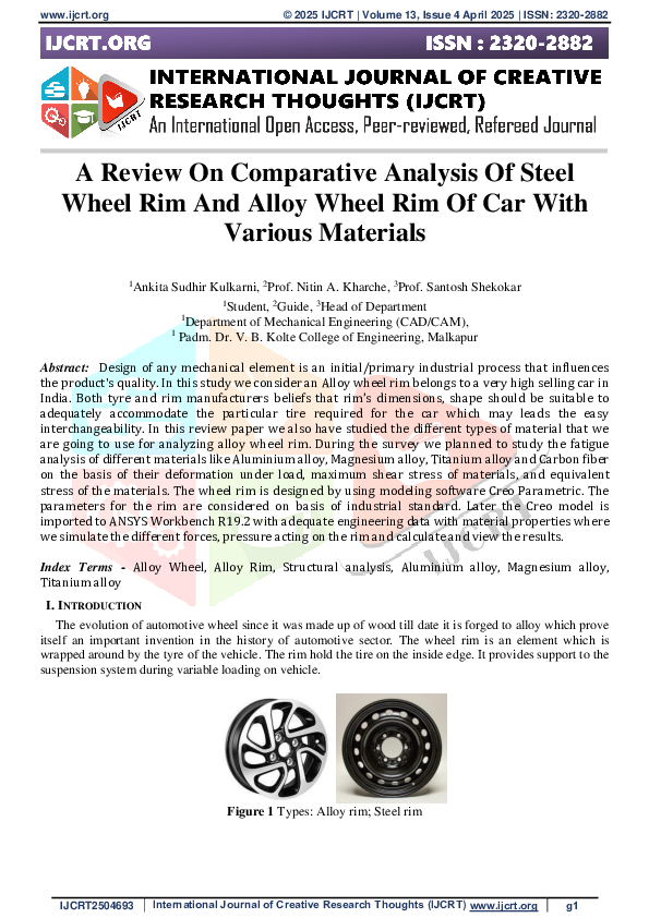 (PDF) A Review On Comparative Analysis Of Steel Wheel Rim And Alloy ...