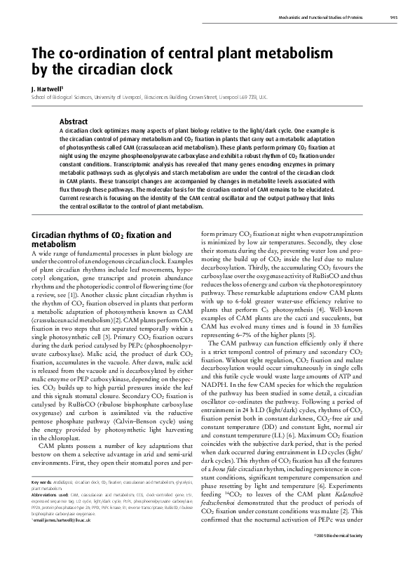 (PDF) The co-ordination of central plant metabolism by the circadian clock