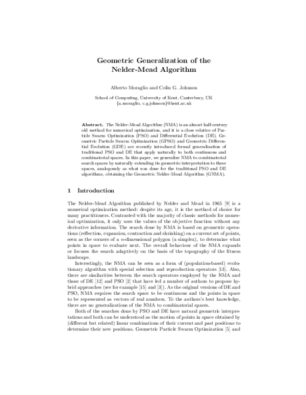 (PDF) Geometric Generalization of the Nelder-Mead Algorithm