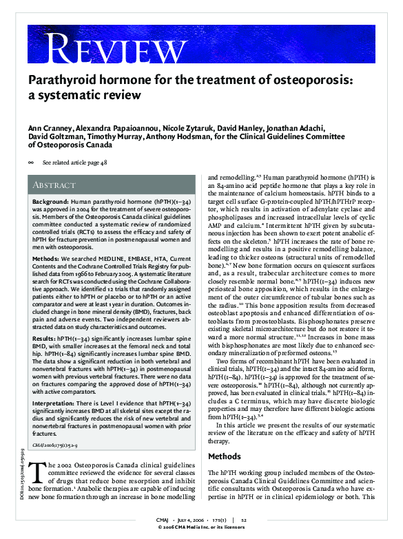 (PDF) Parathyroid hormone for the treatment of osteoporosis: a ...