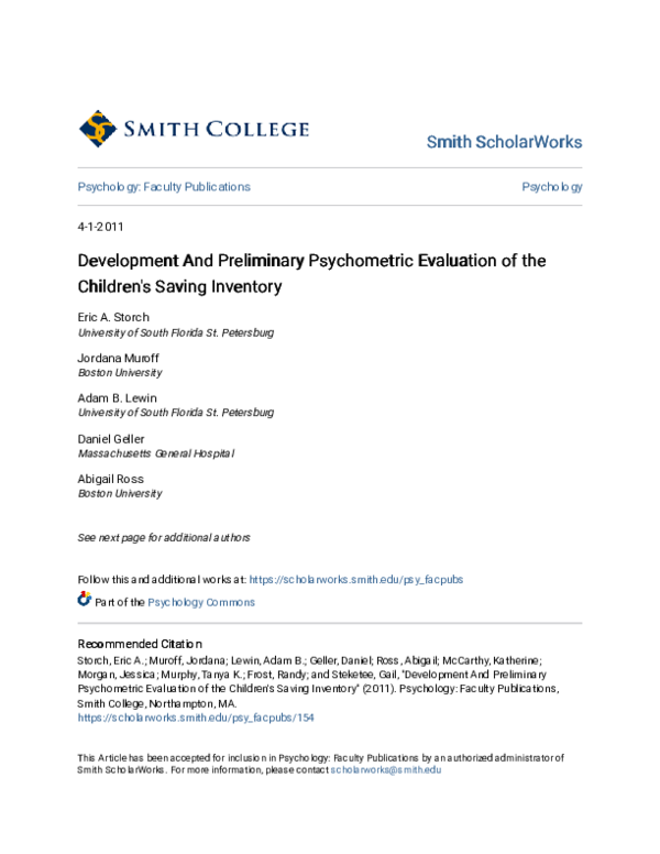 (PDF) Development and Preliminary Psychometric Evaluation of the ...