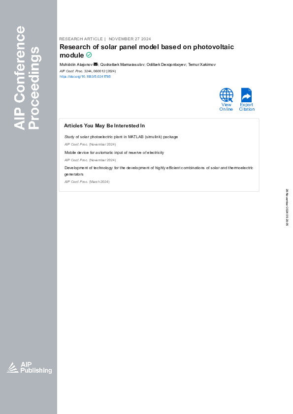 (PDF) Research of solar panel model based on photovoltaic module