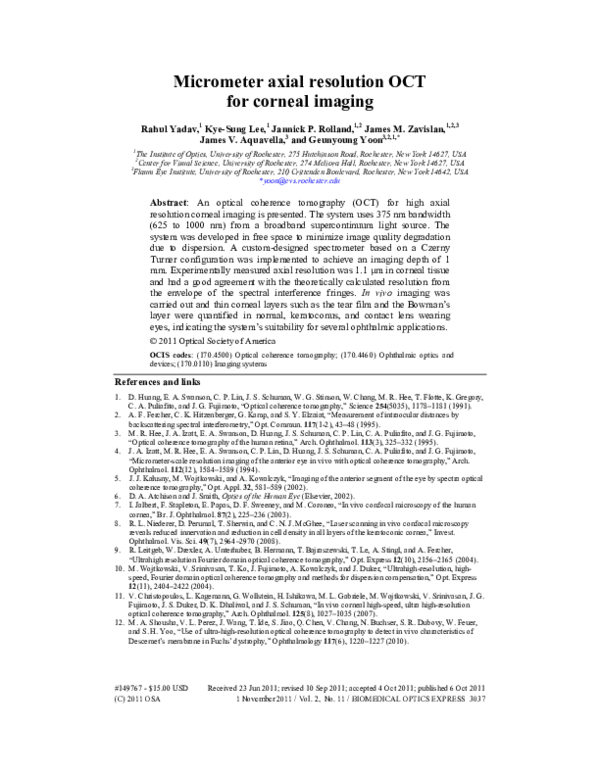 (PDF) Micrometer axial resolution OCT for corneal imaging