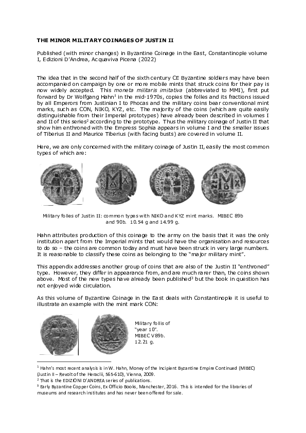 (PDF) THE MINOR MILITARY COINAGES OF JUSTIN II