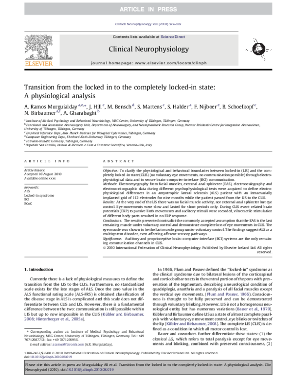 (PDF) Transition from the locked in to the completely locked-in state ...