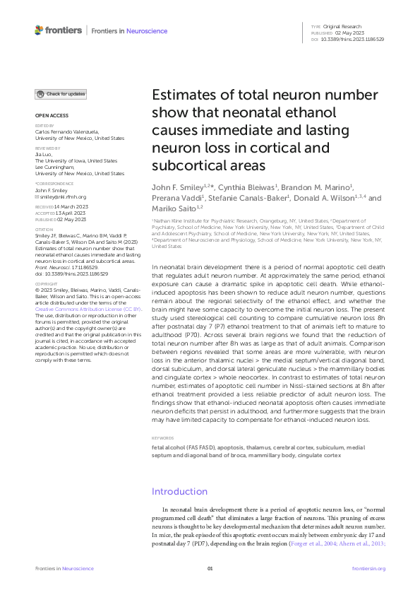 (PDF) Estimates of total neuron number show that neonatal ethanol ...
