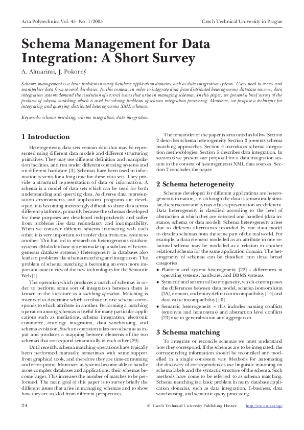 (PDF) Schema Management for Data Integration: A Short Survey