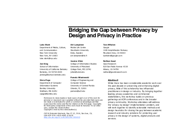 (PDF) Bridging the Gap between Privacy by Design and Privacy in Practice