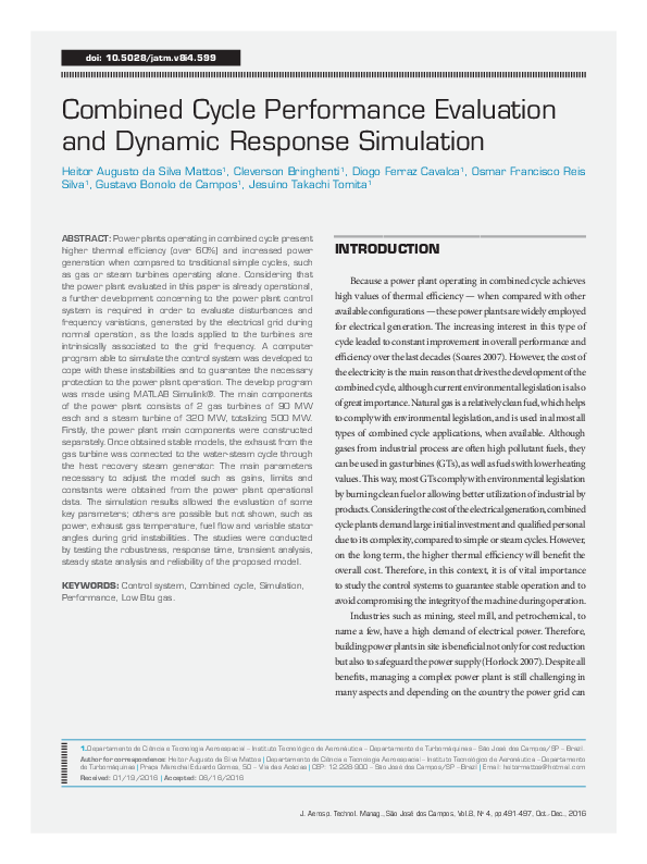 (PDF) Combined Cycle Performance Evaluation and Dynamic Response Simulation