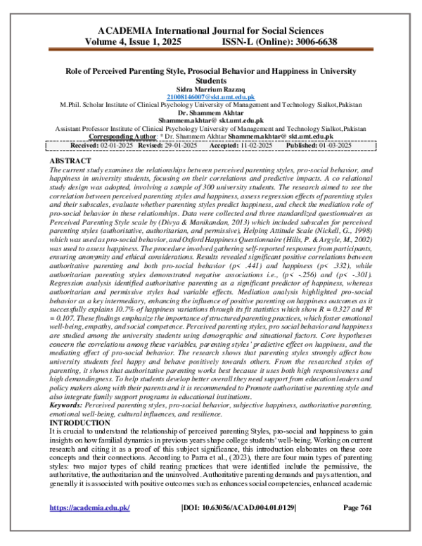 (PDF) Role of Perceived Parenting Style, Prosocial Behavior and ...