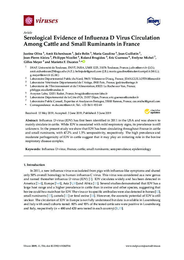 (PDF) Serological Evidence of Influenza D Virus Circulation Among ...