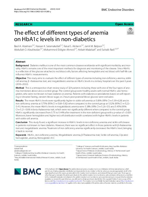 (PDF) The effect of different types of anemia on HbA1c levels in non ...