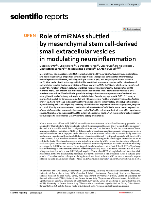 (PDF) Role of miRNAs shuttled by mesenchymal stem cell-derived small ...