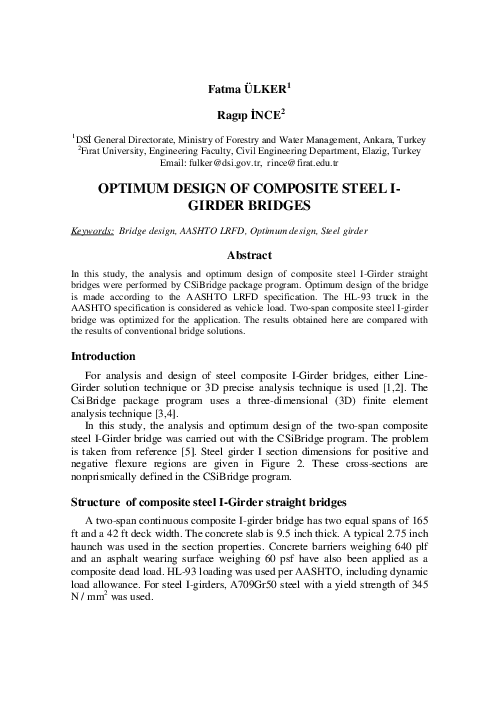 (PDF) Optimum Design of Composite Steel Igirder Bridges
