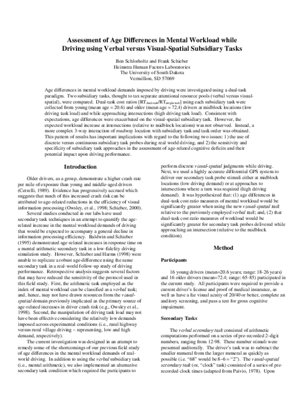 (PDF) Assessment of age differences in mental workload while driving ...