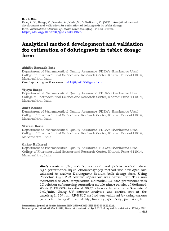 (PDF) Analytical method development and validation for estimation of ...