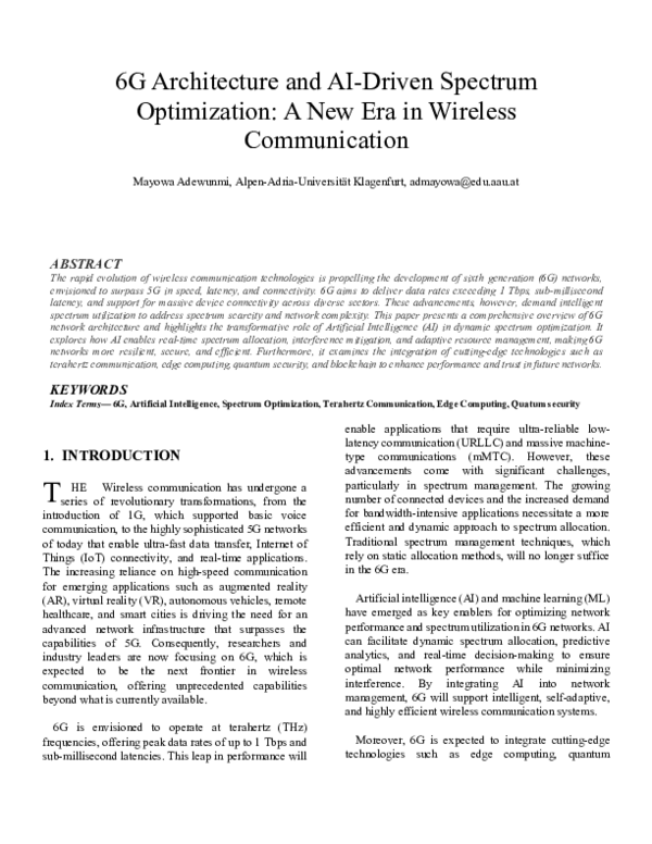 (PDF) 6G Architecture and AI Driven Spectrum Optimization: A New Era in ...