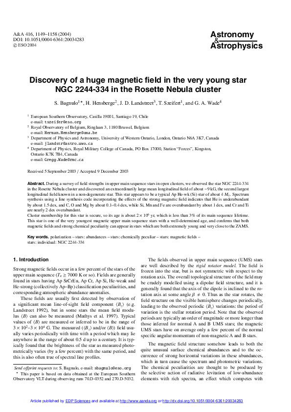 (PDF) Discovery of a huge magnetic field in the very young star NGC ...
