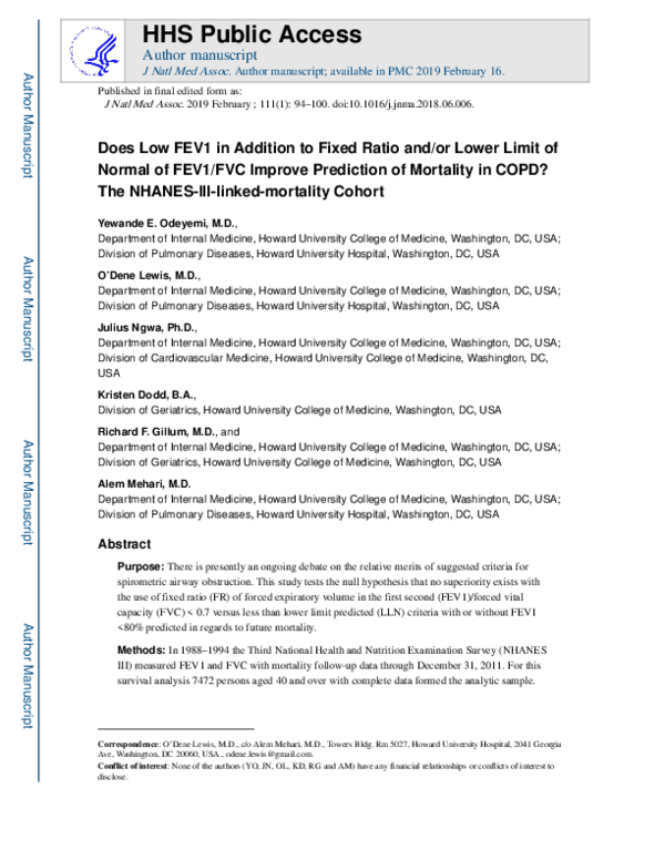 (PDF) Does Low FEV1 in Addition to Fixed Ratio and/or Lower Limit of ...