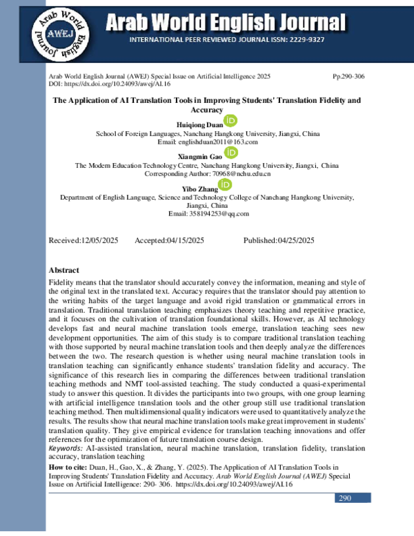 (PDF) The Application of AI Translation Tools in Improving Students ...