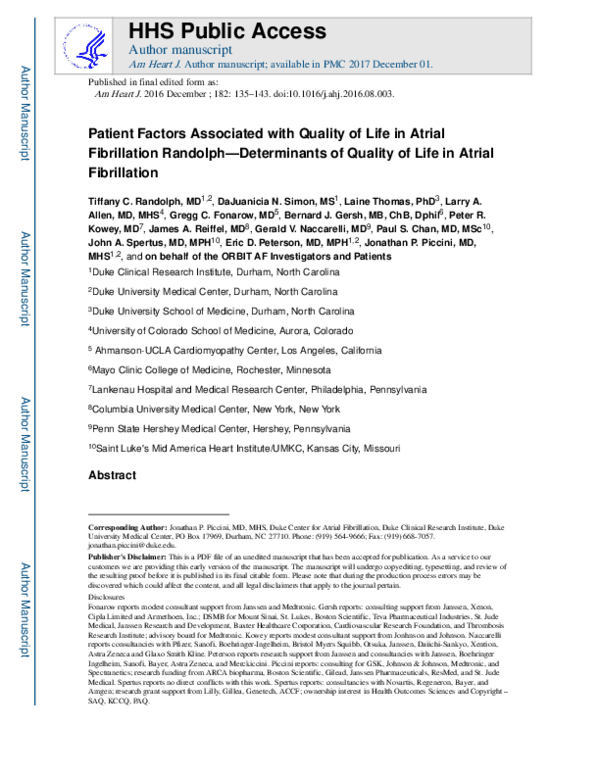 (PDF) Patient factors associated with quality of life in atrial ...