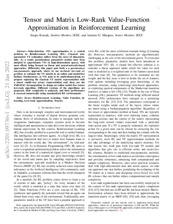 (PDF) Tensor and Matrix Low-Rank Value-Function Approximation in ...
