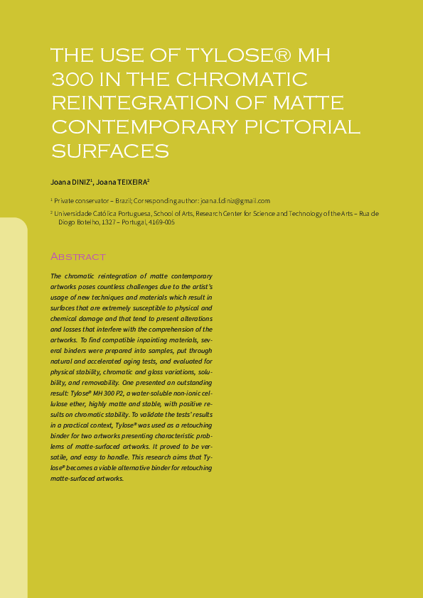 (PDF) The use of Tylose® MH 300 in the chromatic reintegration of matte ...