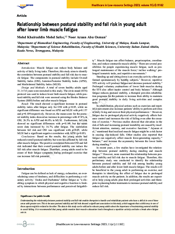 (PDF) Relationship between postural stability and fall risk in young ...