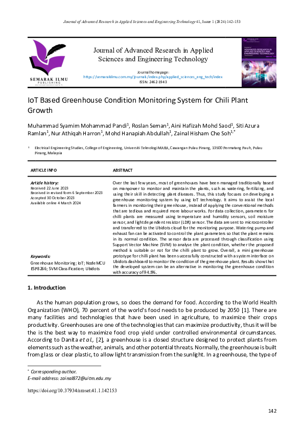 (PDF) IoT Based Greenhouse Condition Monitoring System for Chili Plant ...