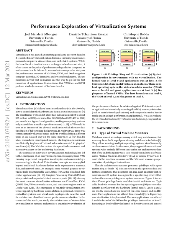 (PDF) Performance Exploration of Virtualization Systems