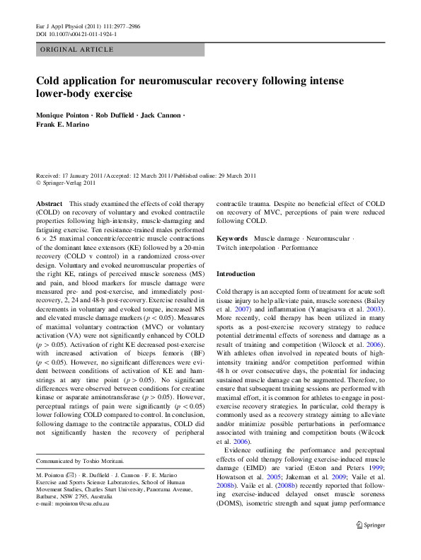 (PDF) Cold application for neuromuscular recovery following intense ...