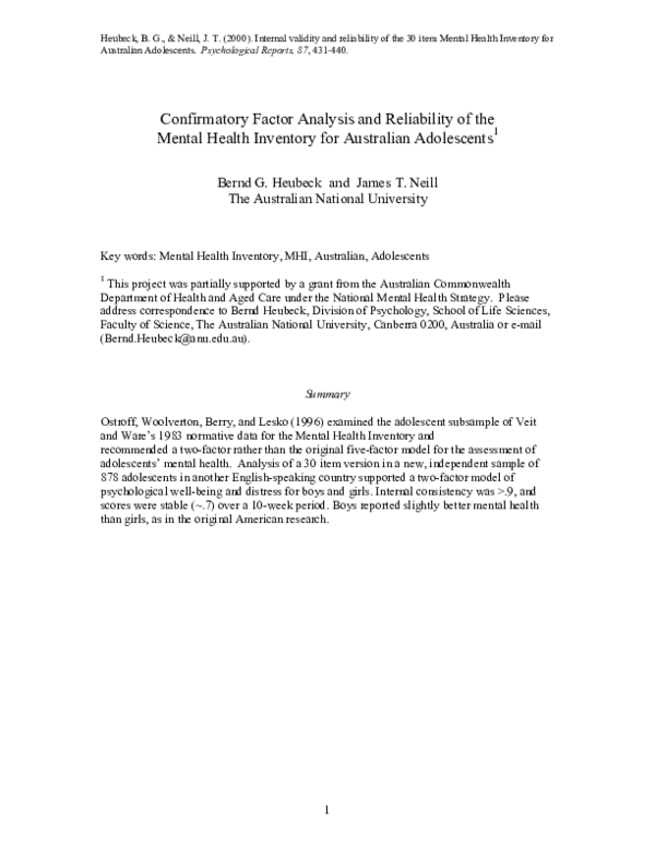 (PDF) Confirmatory Factor Analysis and Reliability of the Mental Health ...