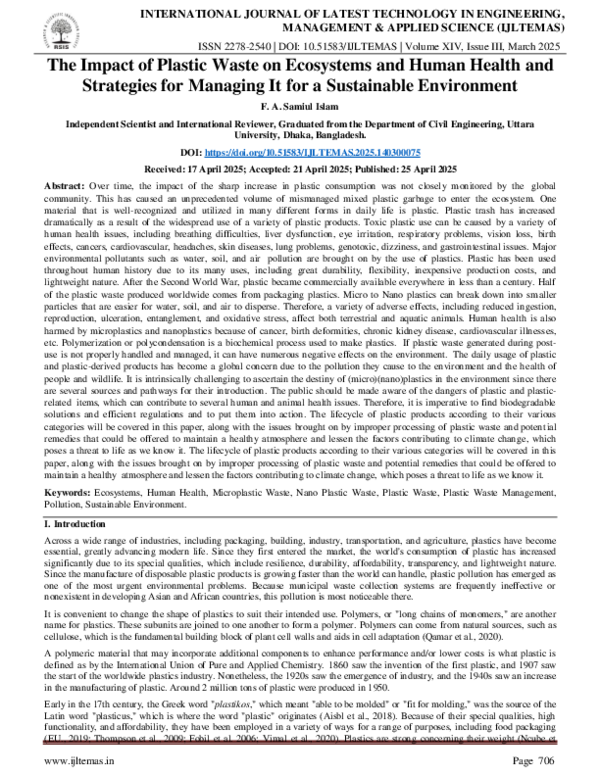 (PDF) The Impact of Plastic Waste on Ecosystems and Human Health and ...