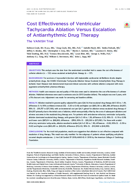 (PDF) Cost Effectiveness of Ventricular Tachycardia Ablation Versus ...