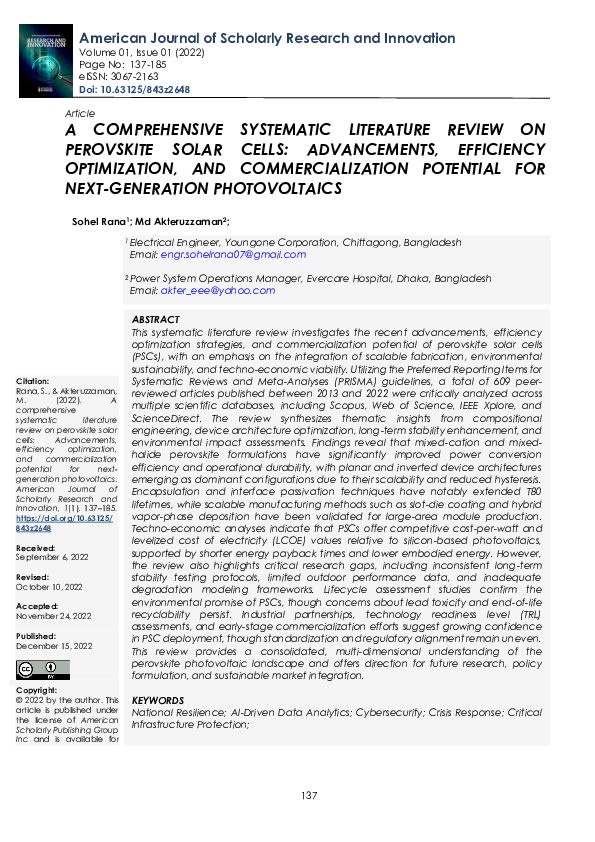(PDF) A COMPREHENSIVE SYSTEMATIC LITERATURE REVIEW ON PEROVSKITE SOLAR ...
