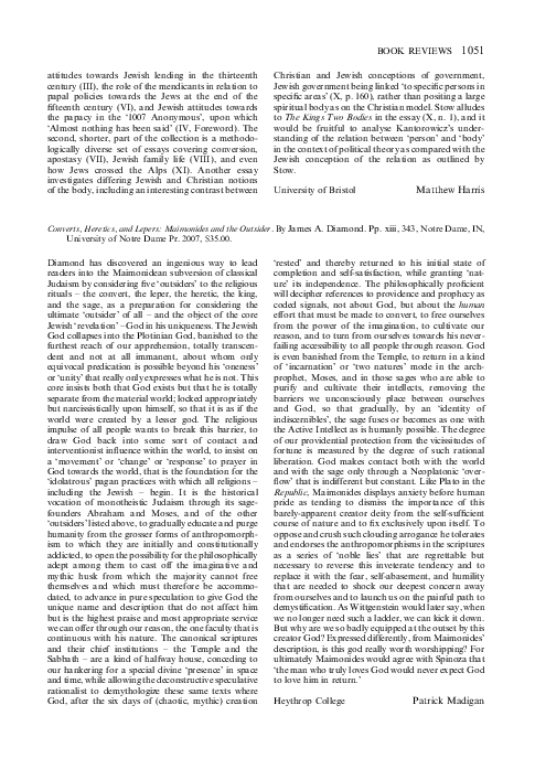 (PDF) Converts, Heretics, and Lepers: Maimonides and the Outsider. By ...