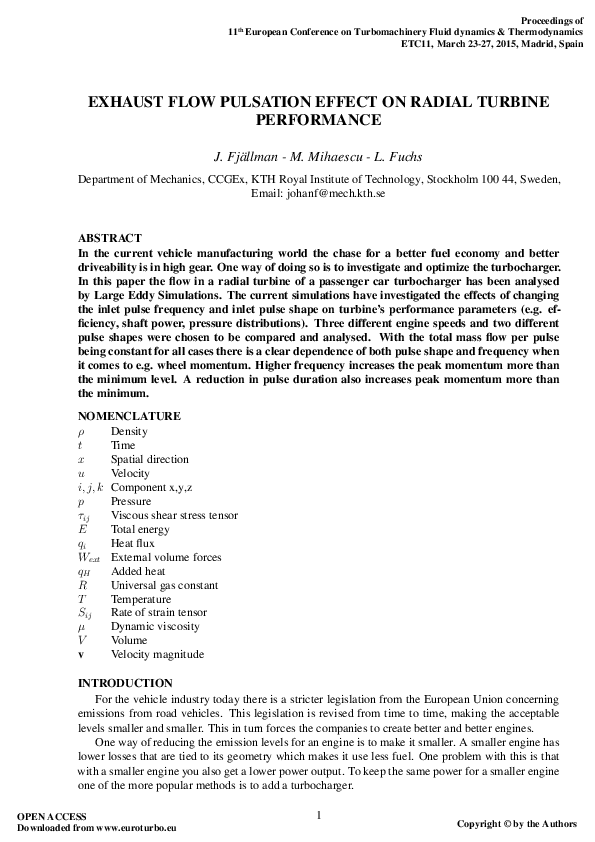 (PDF) Exhaust Flow Pulsation Effect on Radial Turbine Performance