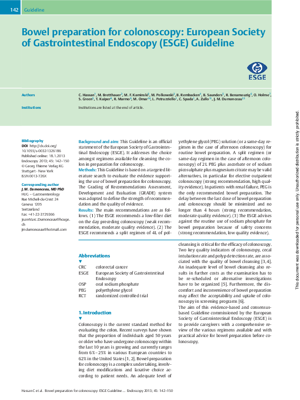 (PDF) Bowel preparation for colonoscopy: European Society of ...